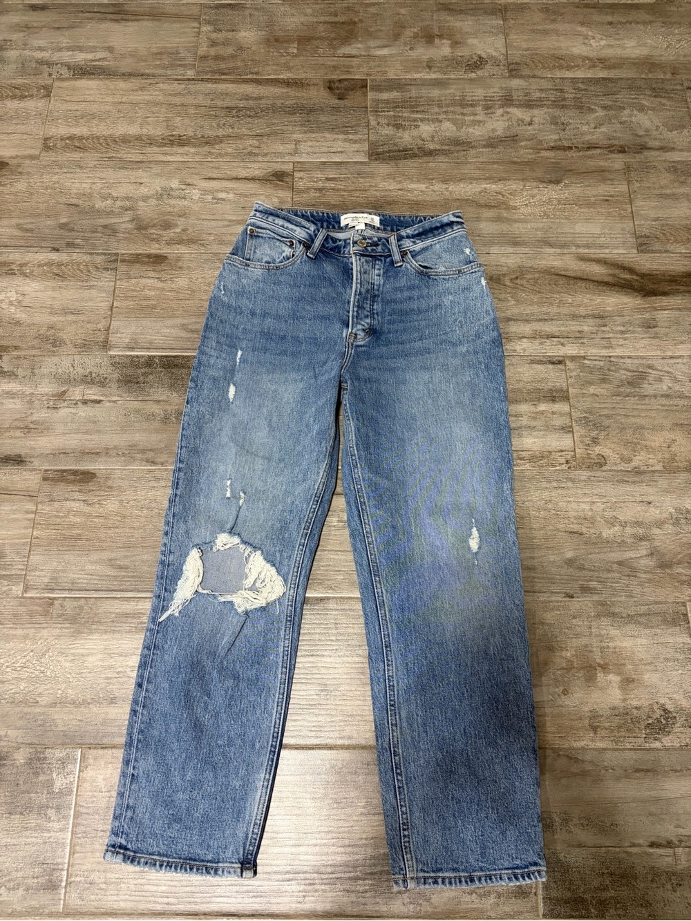 Abercrombie & Fitch Distressed Straight-Leg Blue Jeans